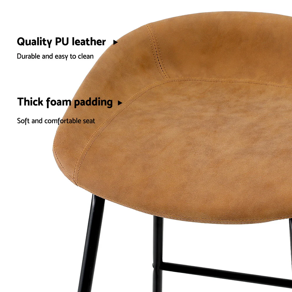 Set of 2 Caracas Bar Stools Kitchen Dining Chairs Counter Stool PU Leather Metal - Brown - Nurns