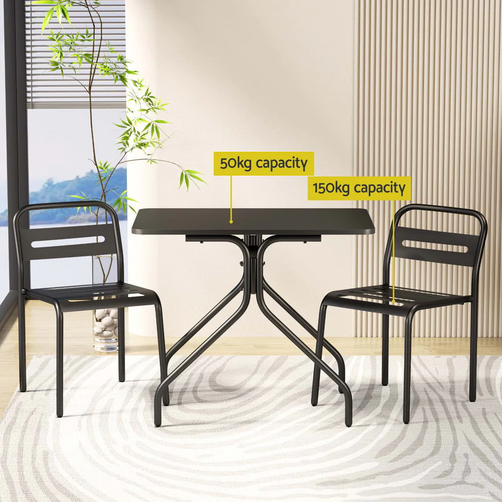 Stussy 2-Seater Outdoor Patio Furniture Steel 3-Piece Bistro Set - Black - Nurns