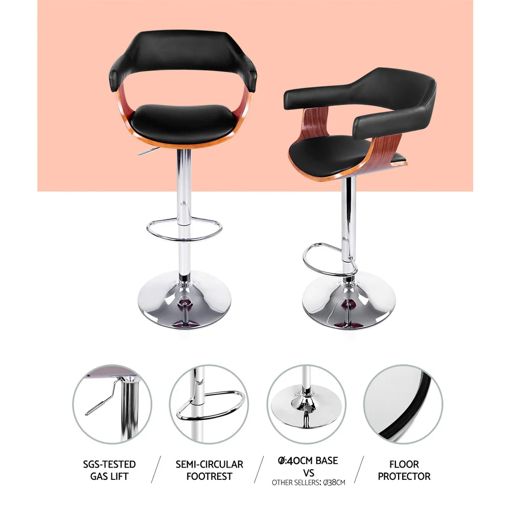 Set of 2 Chalcis Wooden Bar Stool - Black & Wood - Nurns