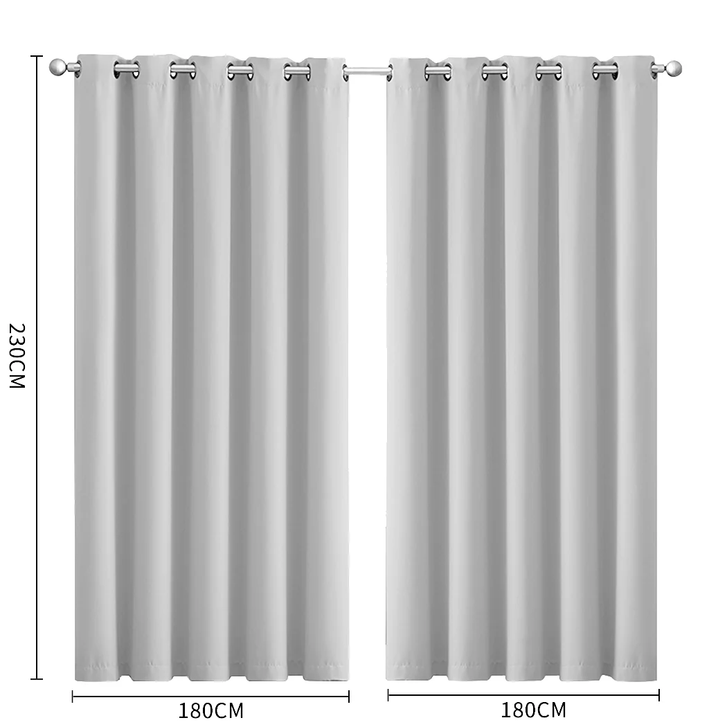 Set Of 2 Blockout Curtains Panels 3 Layers Eyelet Room Darkening 180X230Cm Grey - Nurns