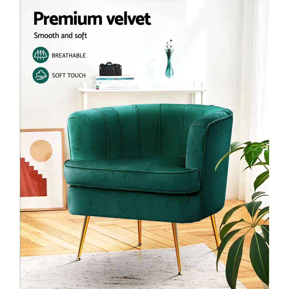 Makayla Accent Velvet Lounge Armchair - Green - Nurns