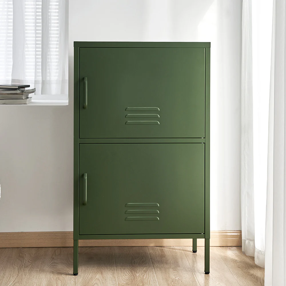 Double Storage Cabinet Shelf Organizer Bedroom Green - Nurns