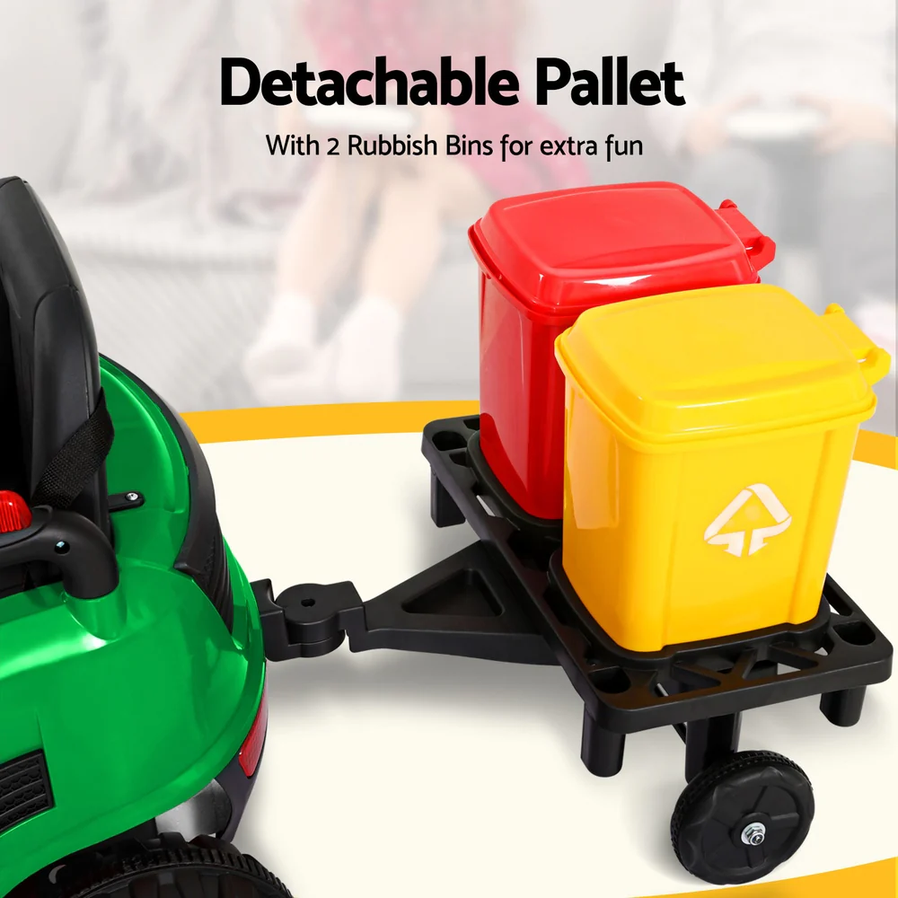 Kids Ride On Car Street Sweeper Truck w/ Rotating Brushes Garbage Cans - Green - Nurns