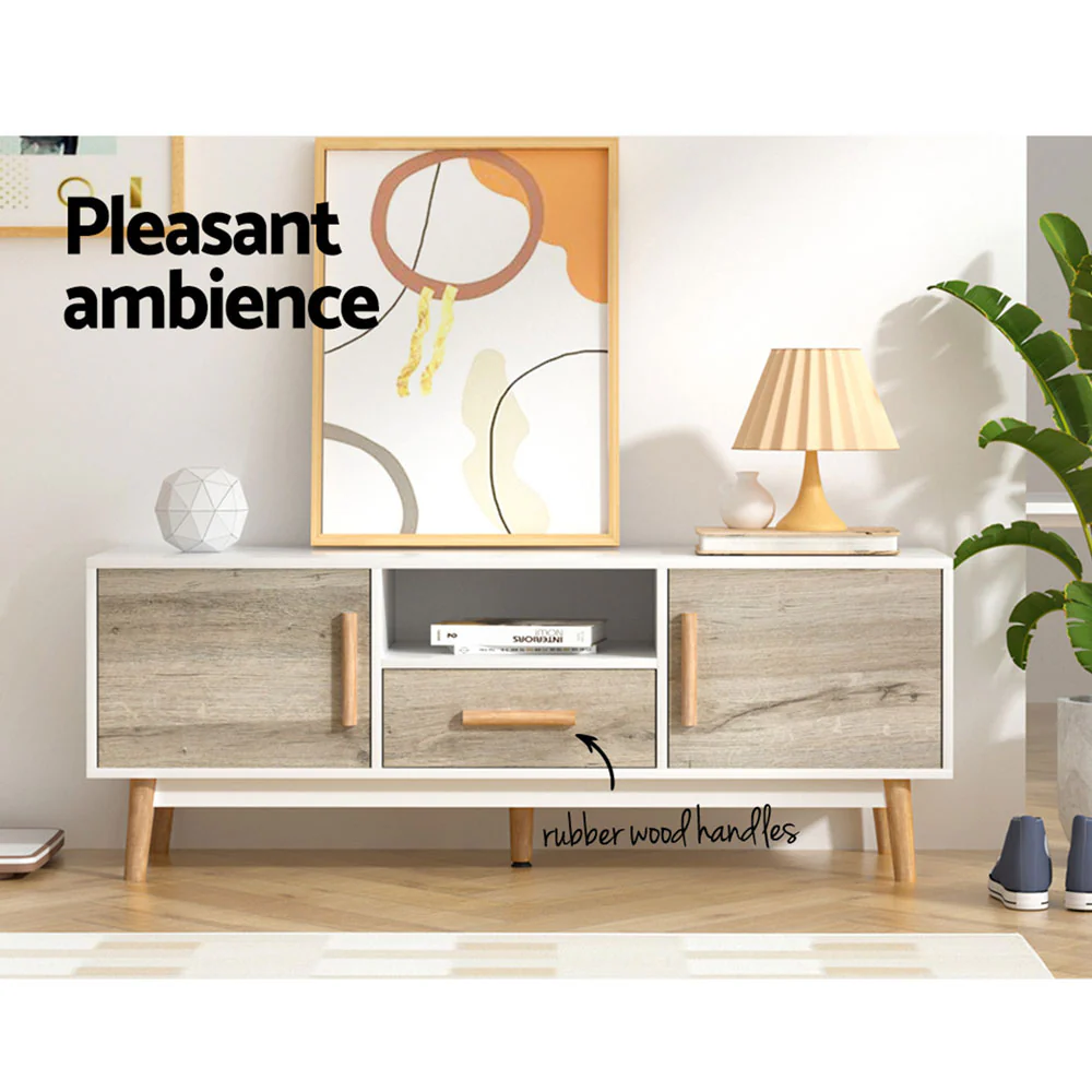 Nissa 120cm Wooden Entertainment Unit - White & Wood - Nurns