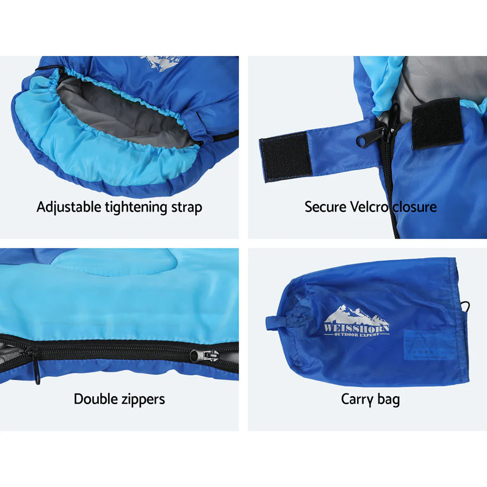 Sleeping Bag Kids Single 172cm Thermal Camping Hiking Blue - Nurns