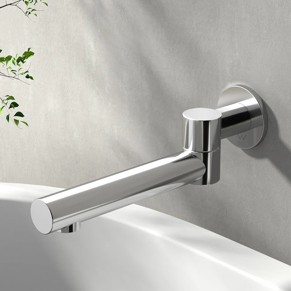 Bathroom Mixer Spout Wall Bath Tap Round Swivel Bathtub Chrome - Nurns