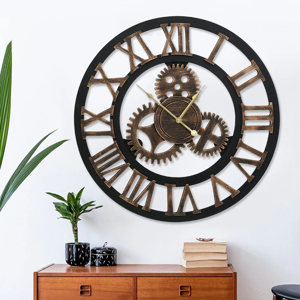 Wall Clock 80CM Large Modern Vintage Retro Luxury Art Metal Home Decor - Nurns