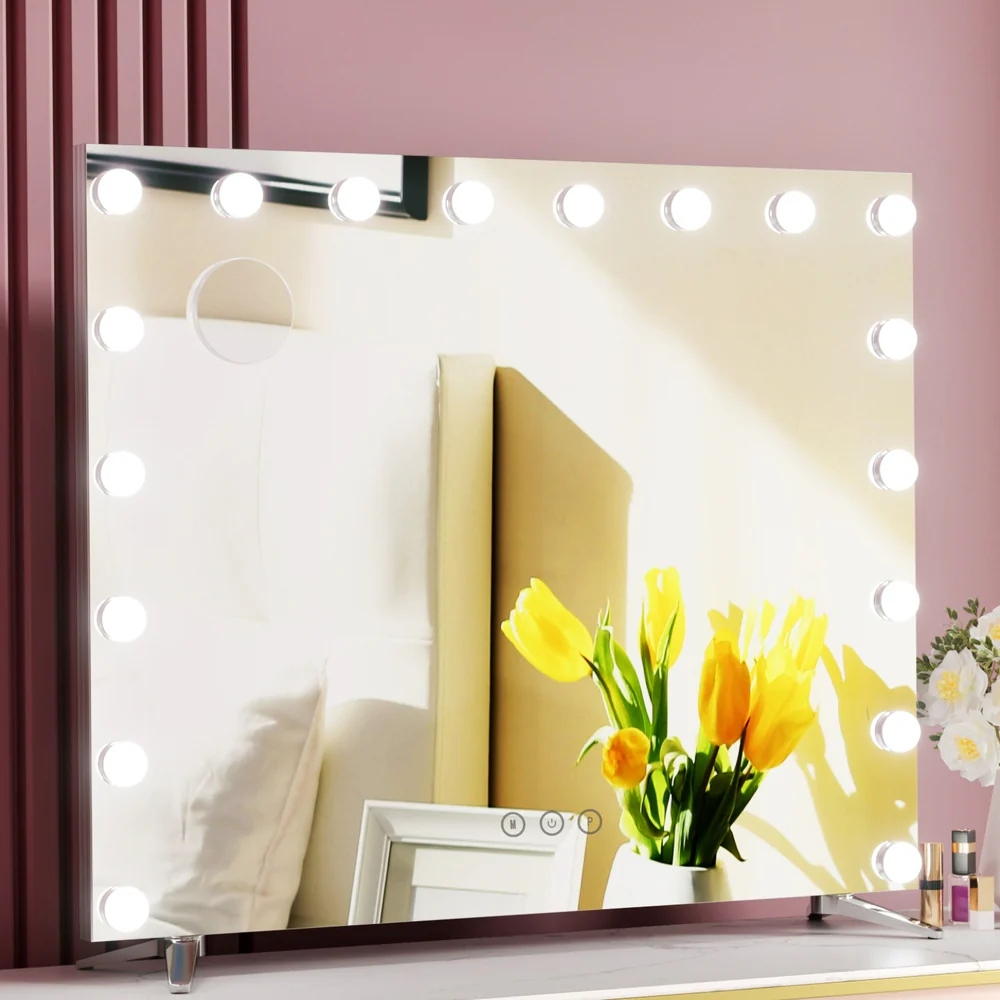 80x65cm Makeup Mirror Hollywood Vanity with LED - Light Silver - Nurns