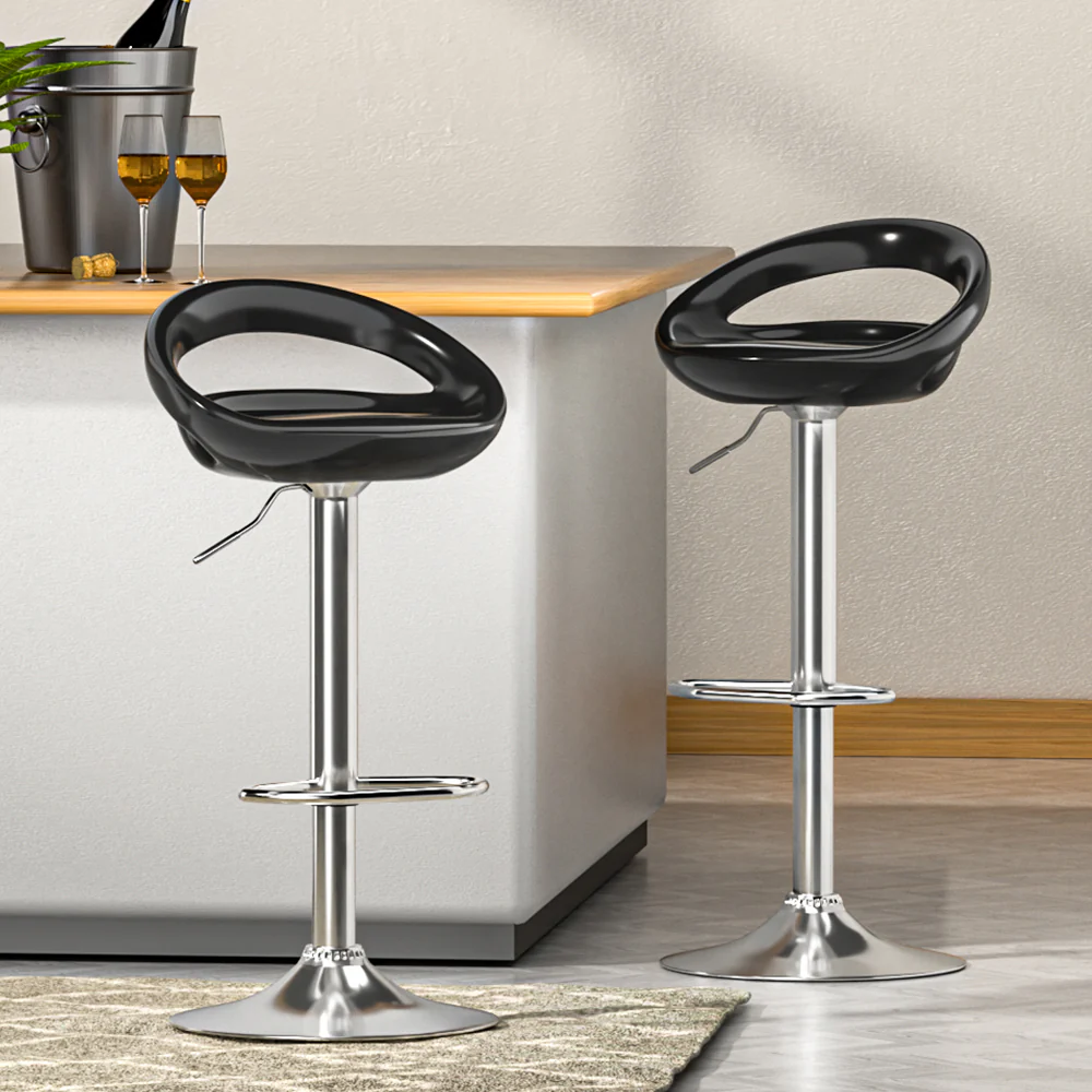 Set of 2 Lyon Bar Stools Kitchen Swivel Gas Lift Stool Leather Dining Chairs - Black - Nurns
