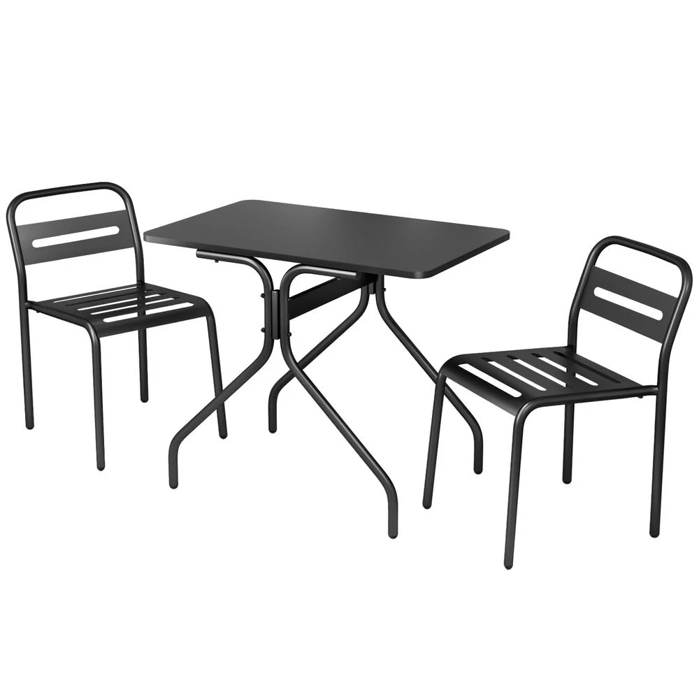 Stussy 2-Seater Outdoor Patio Furniture Steel 3-Piece Bistro Set - Black - Nurns