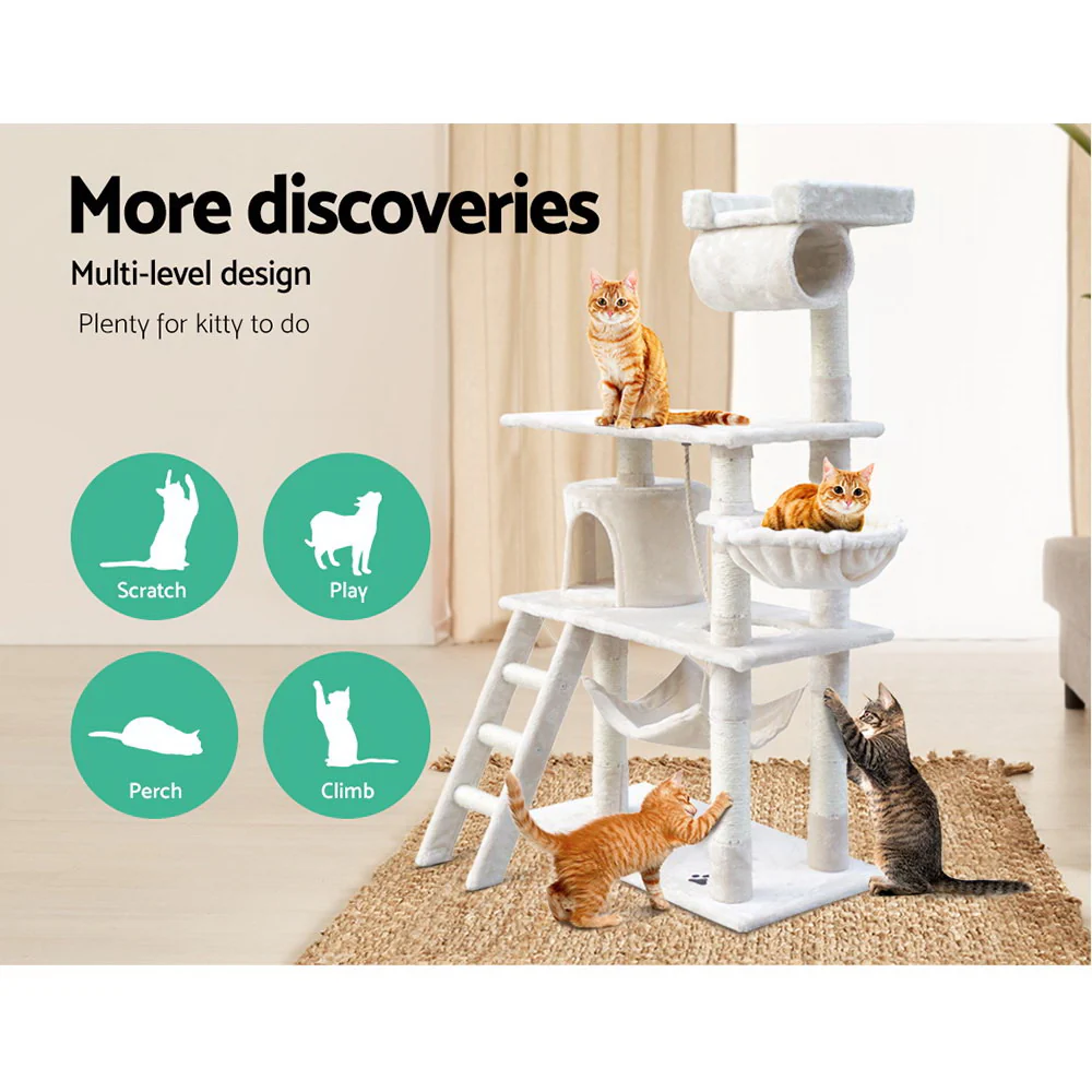 Cat Tree 141cm Trees Scratching Post Scratcher Tower Condo House Furniture Wood - Beige - Nurns