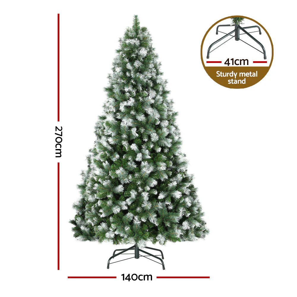 9ft 2.7m 1765 Tips Christmas Tree with Pine Needle Snowy Xmas Tree Green - Nurns