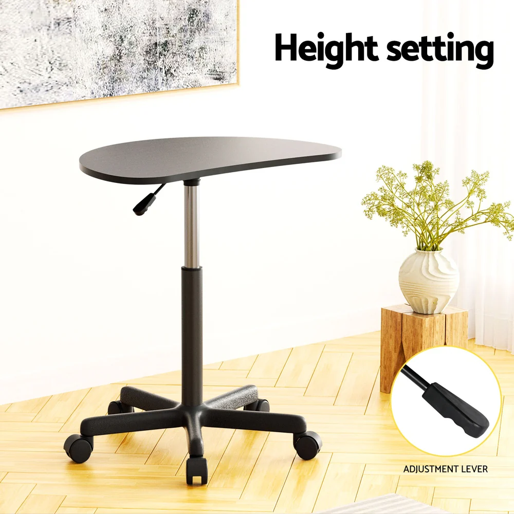 Artiss Laptop Desk Portable Height Adjustable Table Caster Wheels 60cm Black - Nurns