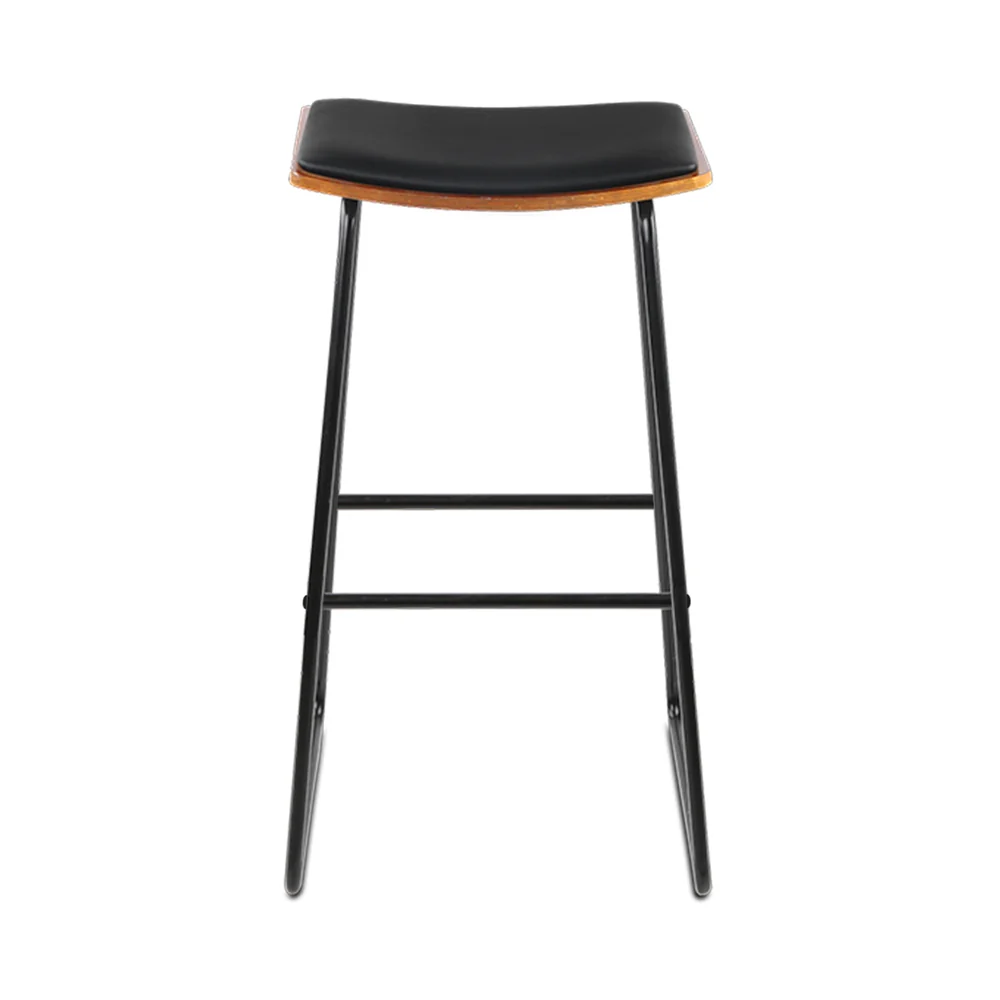 Set of 4 Tiel Bar Stools Leather Padded Metal - Black - Nurns