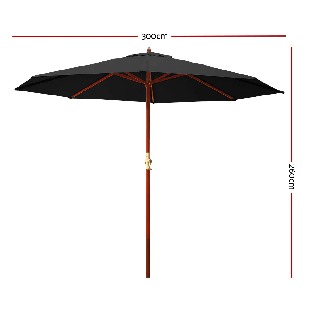 Instahut 3m Outdoor Umbrella Pole Umbrellas Beach Garden Sun Stand Patio Black - Nurns