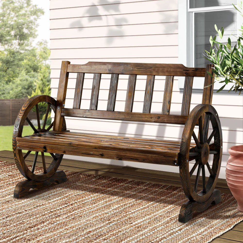 Celestia Wooden Wagon Wheel Chair - Brown - Nurns
