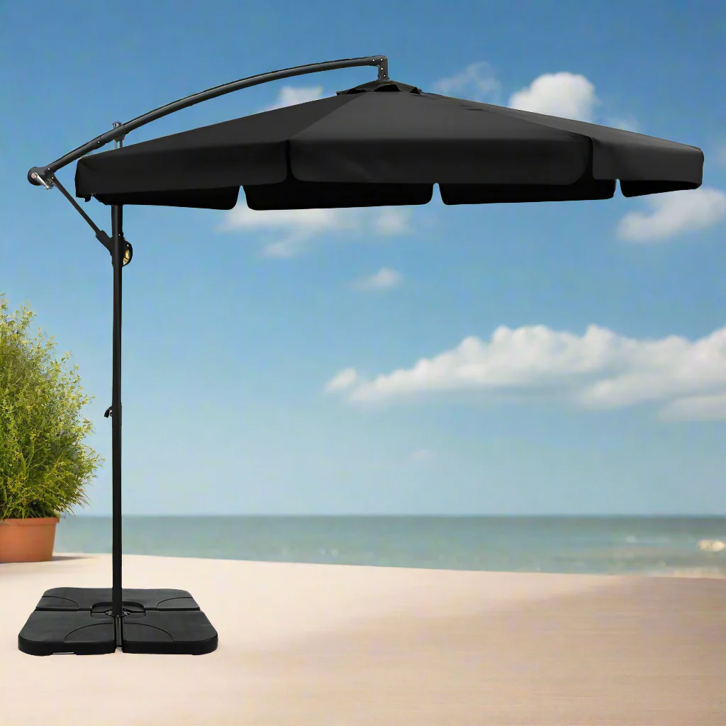 Instahut 3m Outdoor Umbrella w/Base Cantilever Garden Beach Patio Black - Nurns