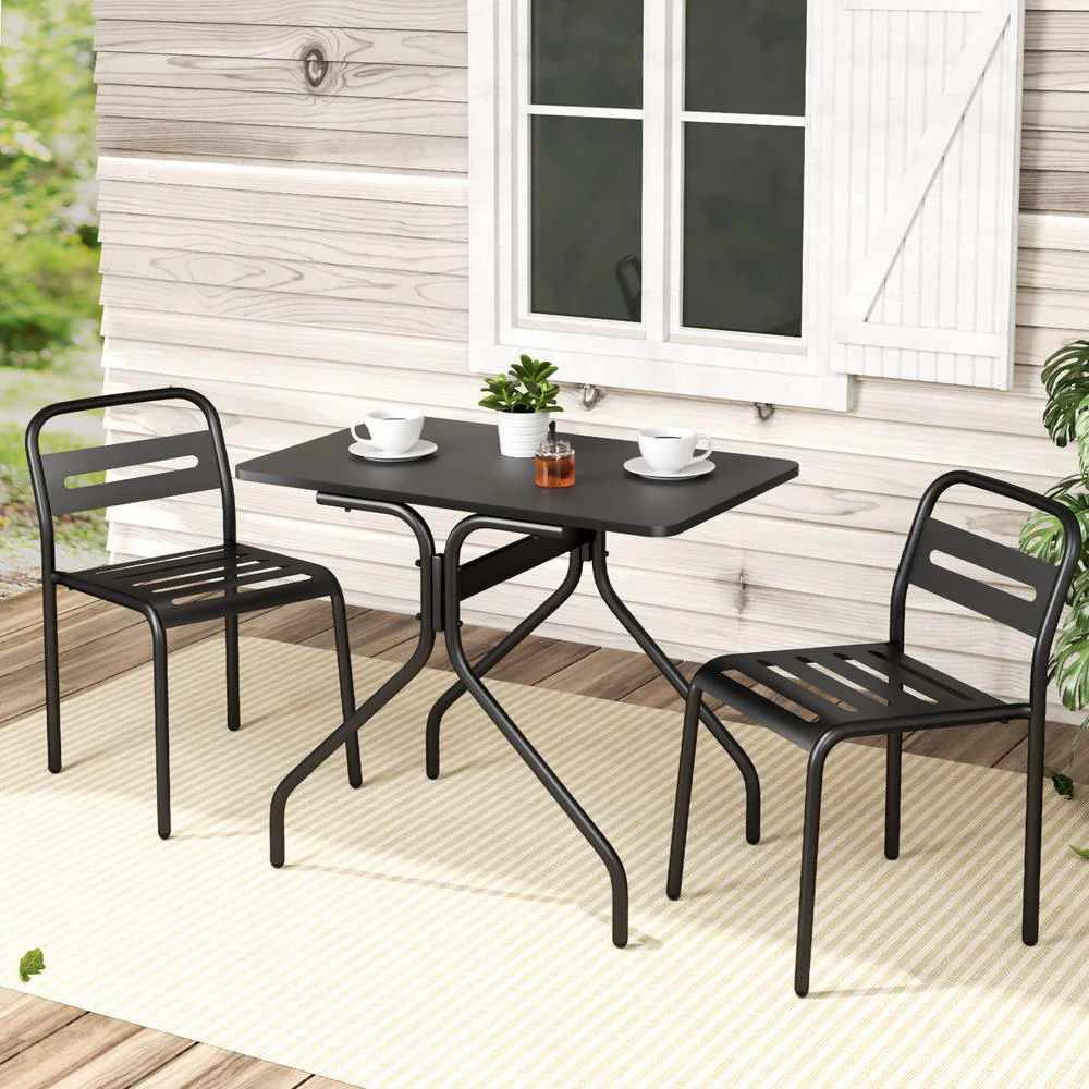 Stussy 2-Seater Outdoor Patio Furniture Steel 3-Piece Bistro Set - Black - Nurns