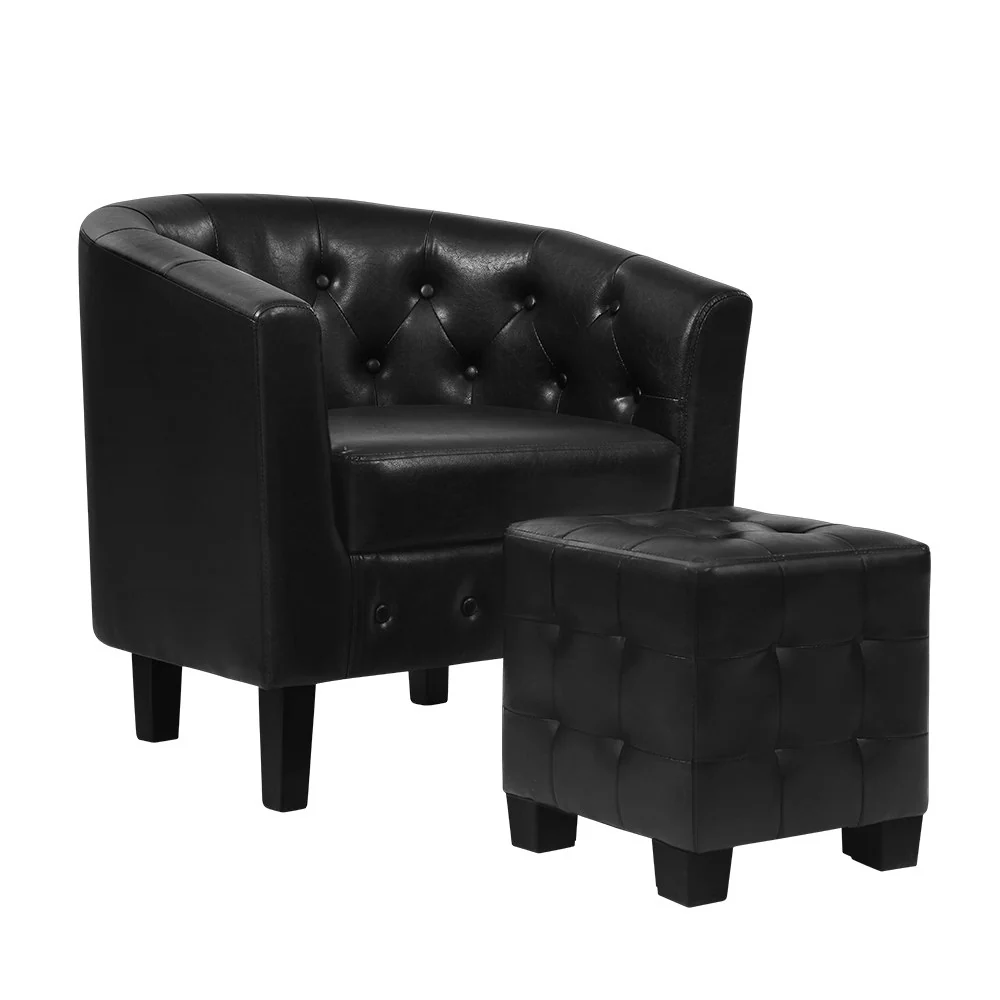 Maxina Accent Tub PU Leather Lounge Armchair - Black - Nurns