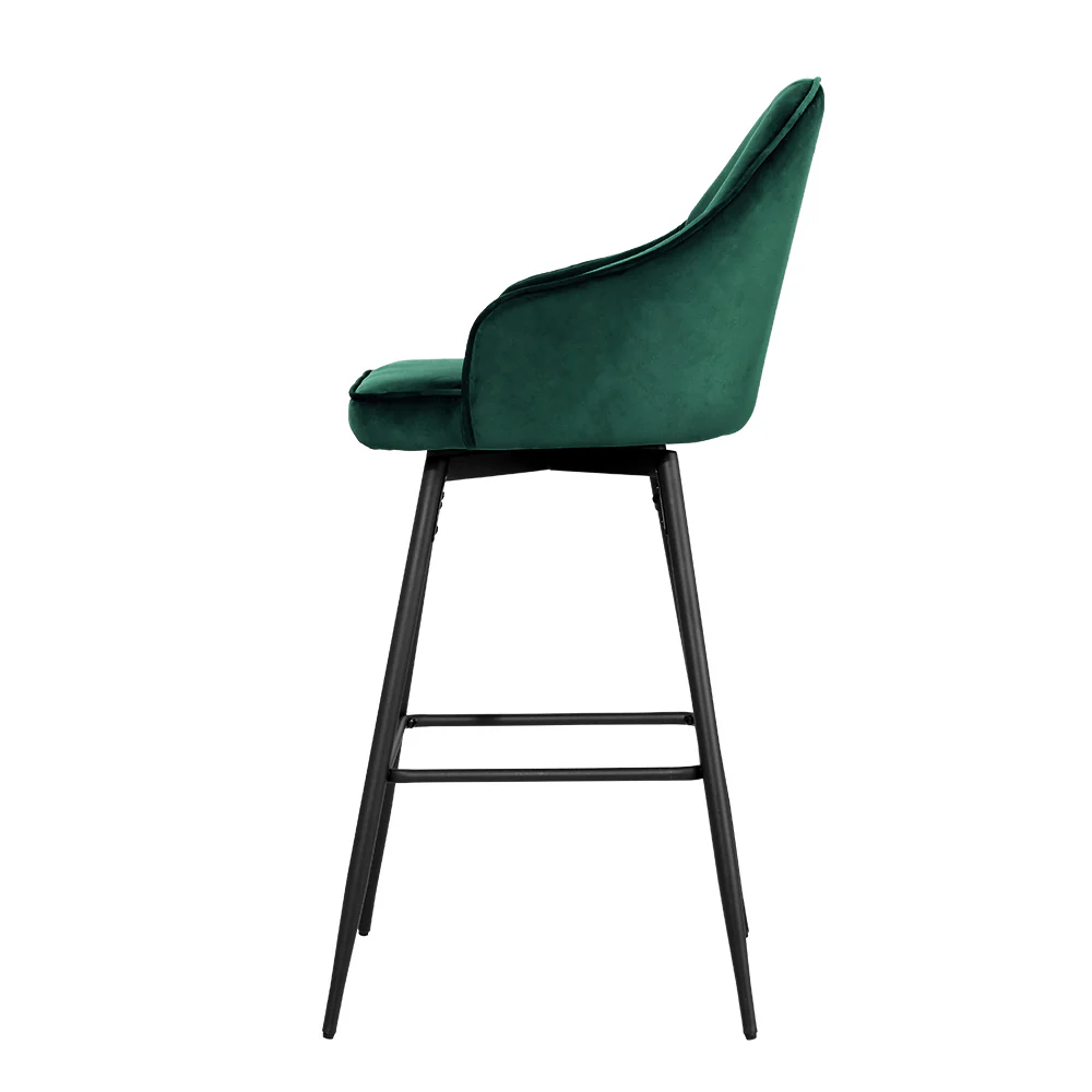 Set of 2 Munich Bar Stools Kitchen Stool Dining Chairs Velvet Chair Barstool - Green - Nurns