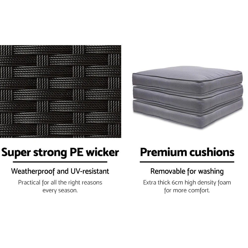 Ronan 4-Seater Stools Rattan Patio Furniture 5-Piece Outdoor Table And Chair Set - Black - Nurns