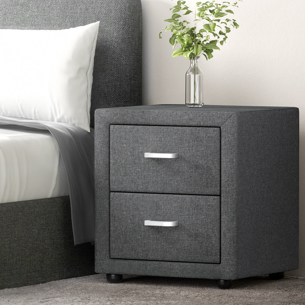 Kildonan Fabric Bedside Tables with 2 Drawers - Grey - Nurns