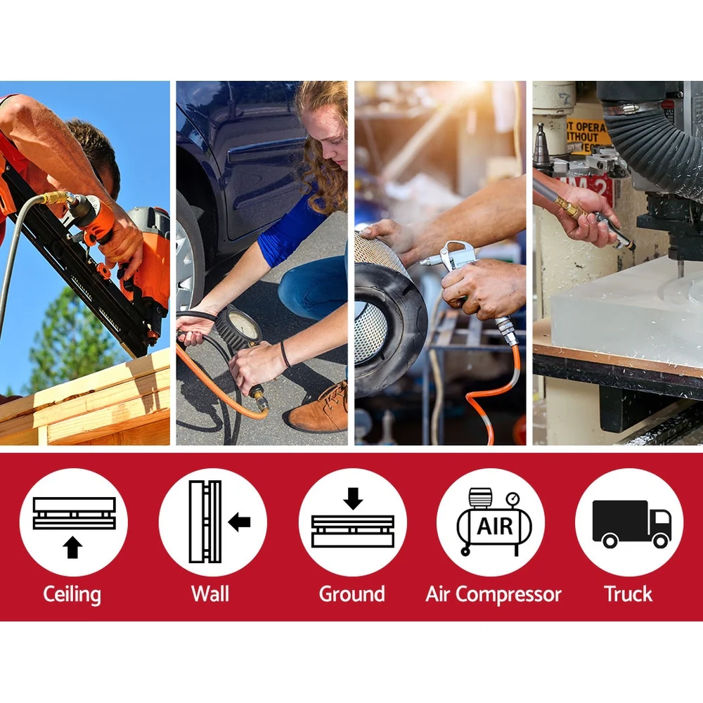 Air Hose Reel 20m Retractable Rewind Swivel Wall Mount Compressor Garage - Nurns