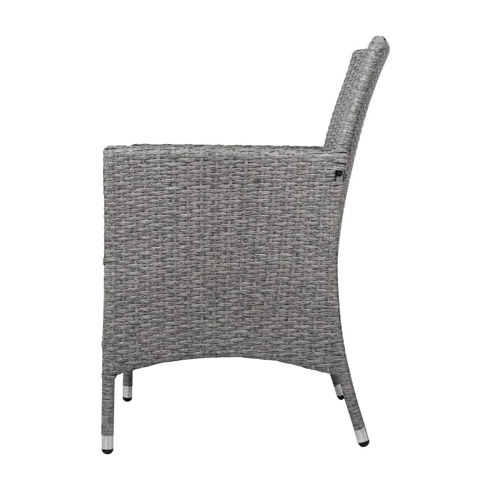 Noah 2-Seater Chair Side Table Furniture 3-Piece Wicker Outdoor - Grey - Nurns