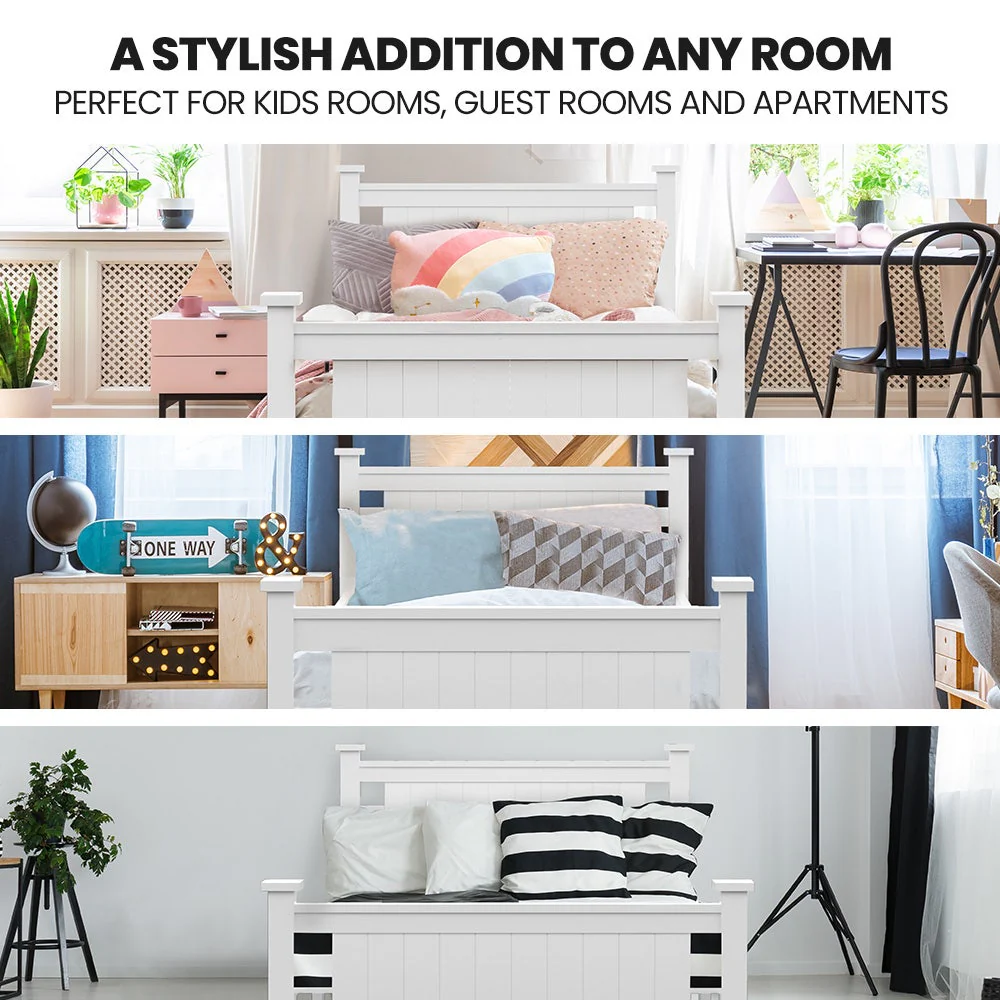 Maia Wooden Timber Bed Frame - White King Single - Nurns