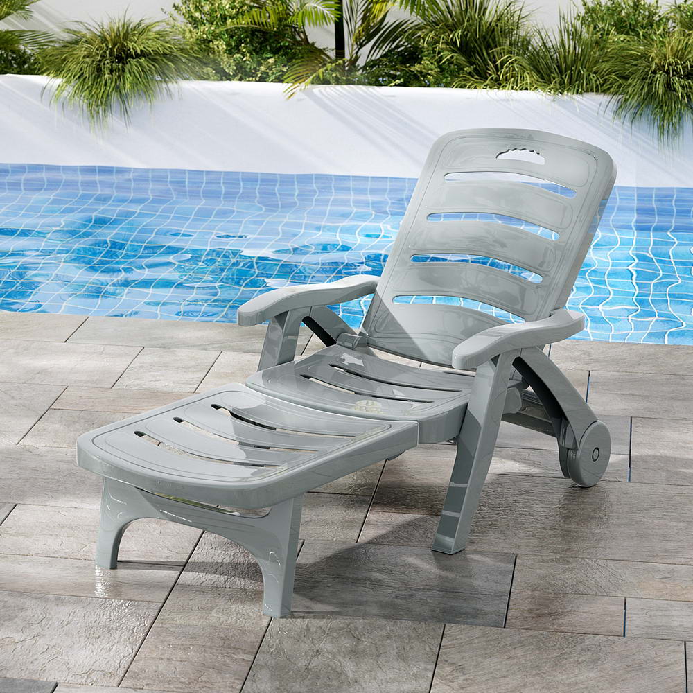 Nemy Sun Lounger Folding Lounge Chair Wheels Patio Outdoor Furniture - Grey - Nurns