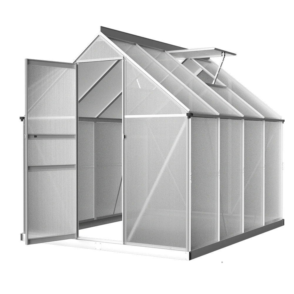 Greenfingers Greenhouse Aluminium Green House Polycarbonate Garden Shed 2.4x1.9M - Nurns