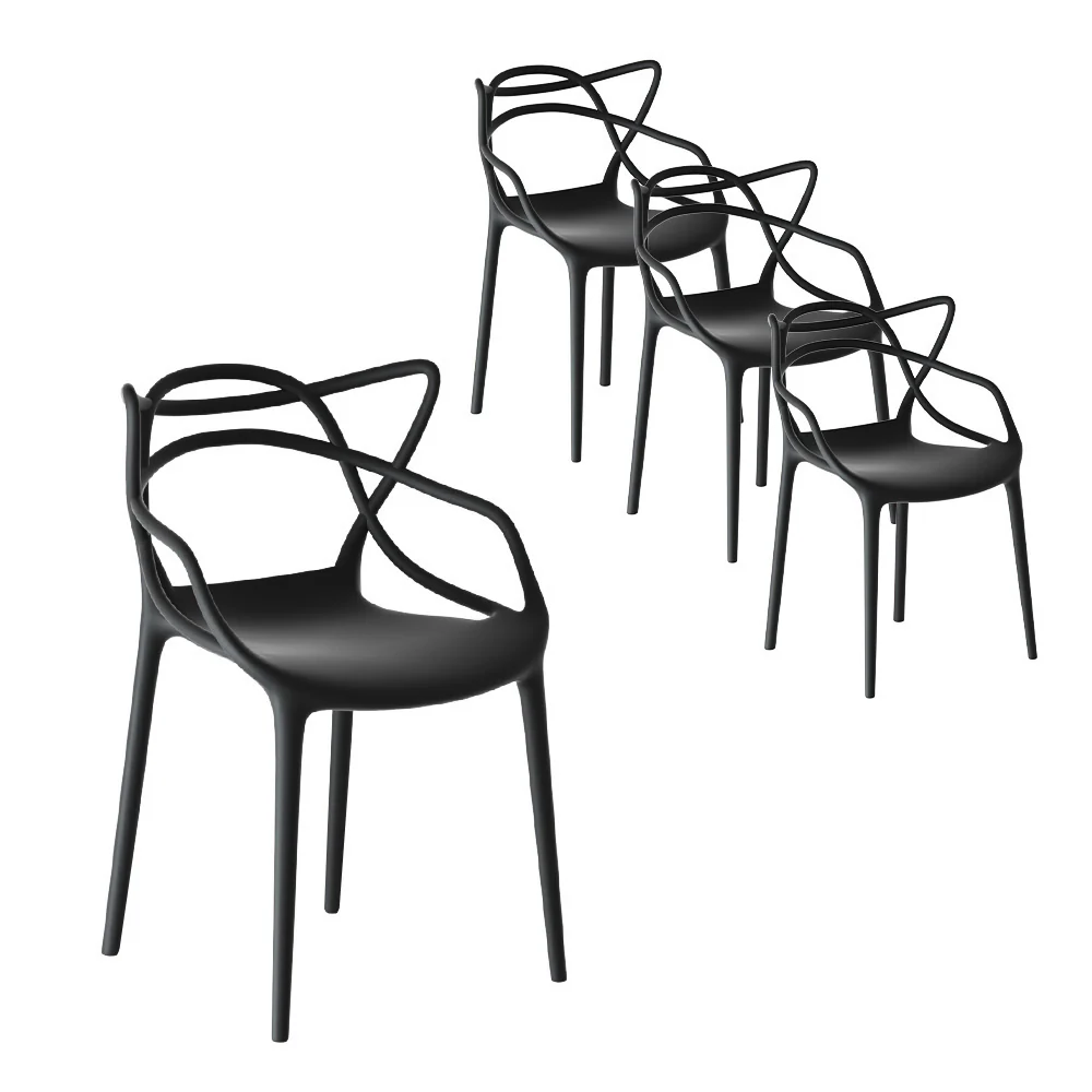 Yannick Set of 4 PP Outdoor Dining Chairs Portable Stackable Chair Patio Furniture - Black - Nurns