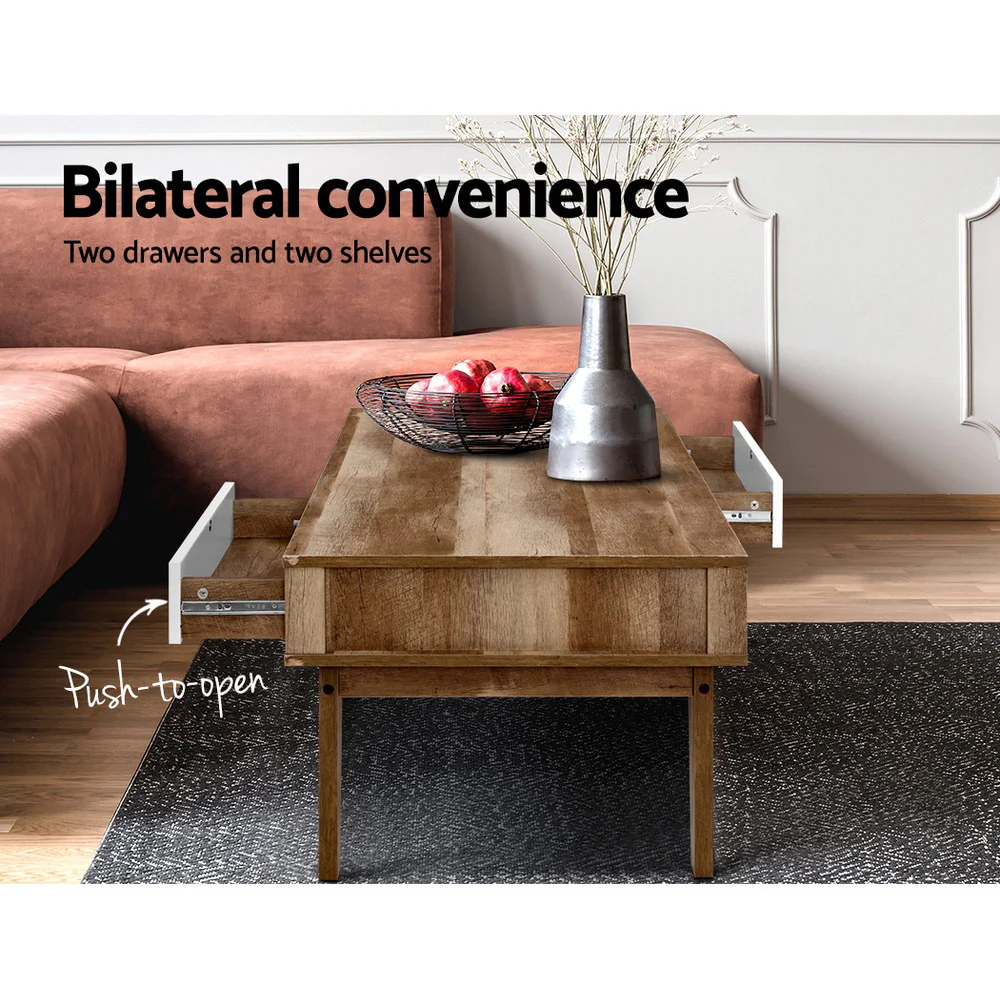 Ibycus Coffee Table with 2 Drawers - Wood - Nurns