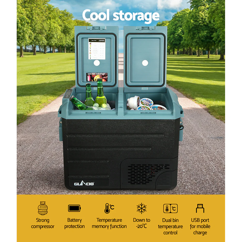 Glacio 50L Portable Fridge Freezer Cooler Camping 12V/24V/240V Caravan Car - Nurns