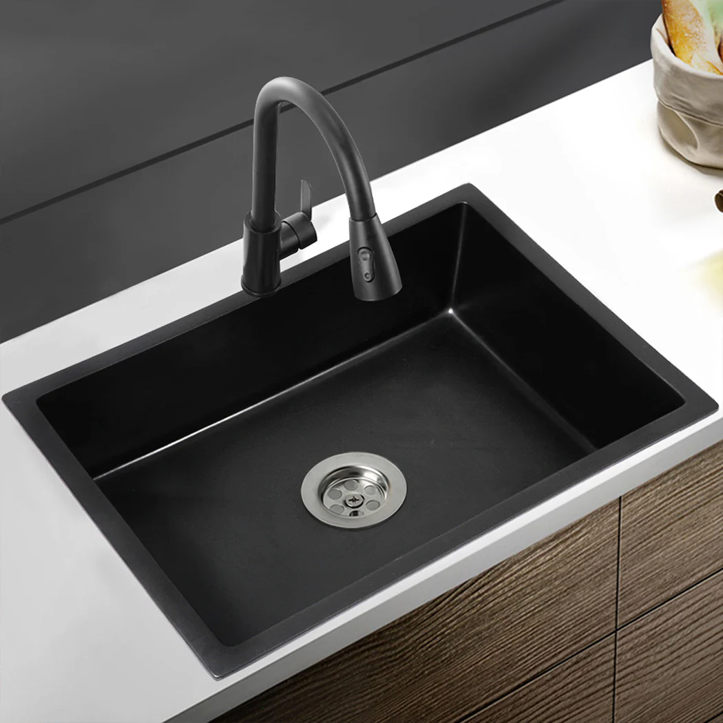 Granite Kitchen Sink Laundry Stone Sinks Top Undermount Single Bowl Matte Black - Nurns