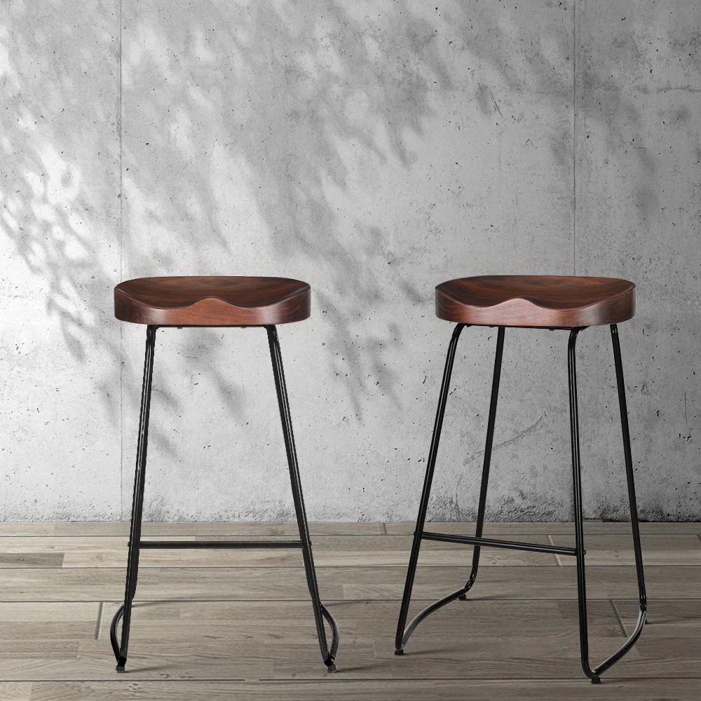 Set of 2 Trento Backless Elm Wood Bar Stools - Black - Nurns