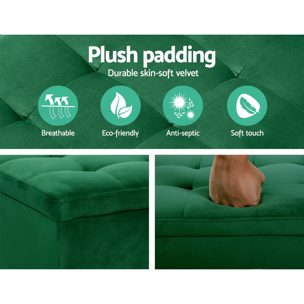Storage Ottoman Blanket Box 97cm Velvet Green - Nurns