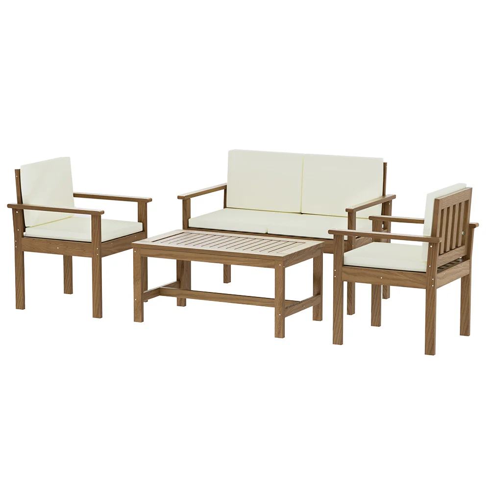 Iker 4-Seater Set Acacia Wood Lounge Setting Table Chairs 4-Piece Outdoor Sofa - Wood - Nurns
