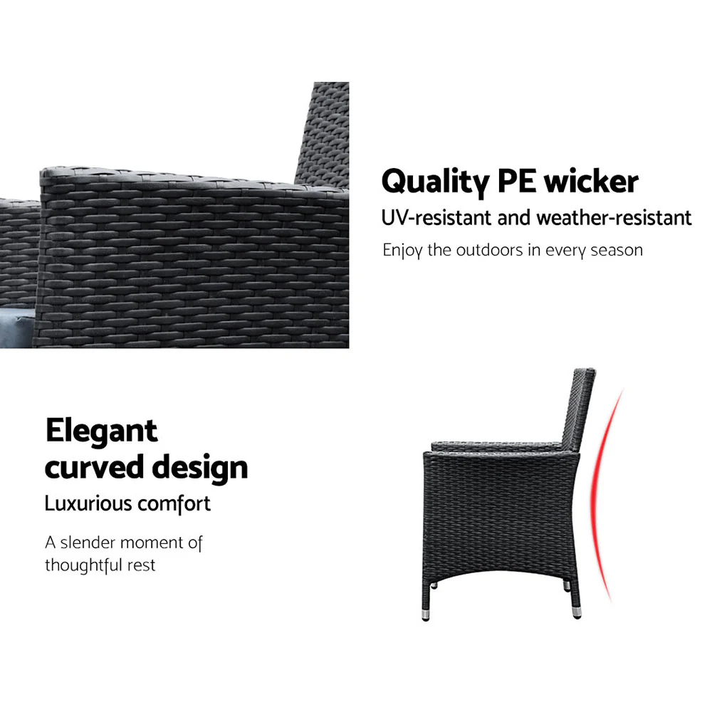 Corbridge 8-Seater Outdoor Furniture Setting 9-Piece Dining Set - Black - Nurns