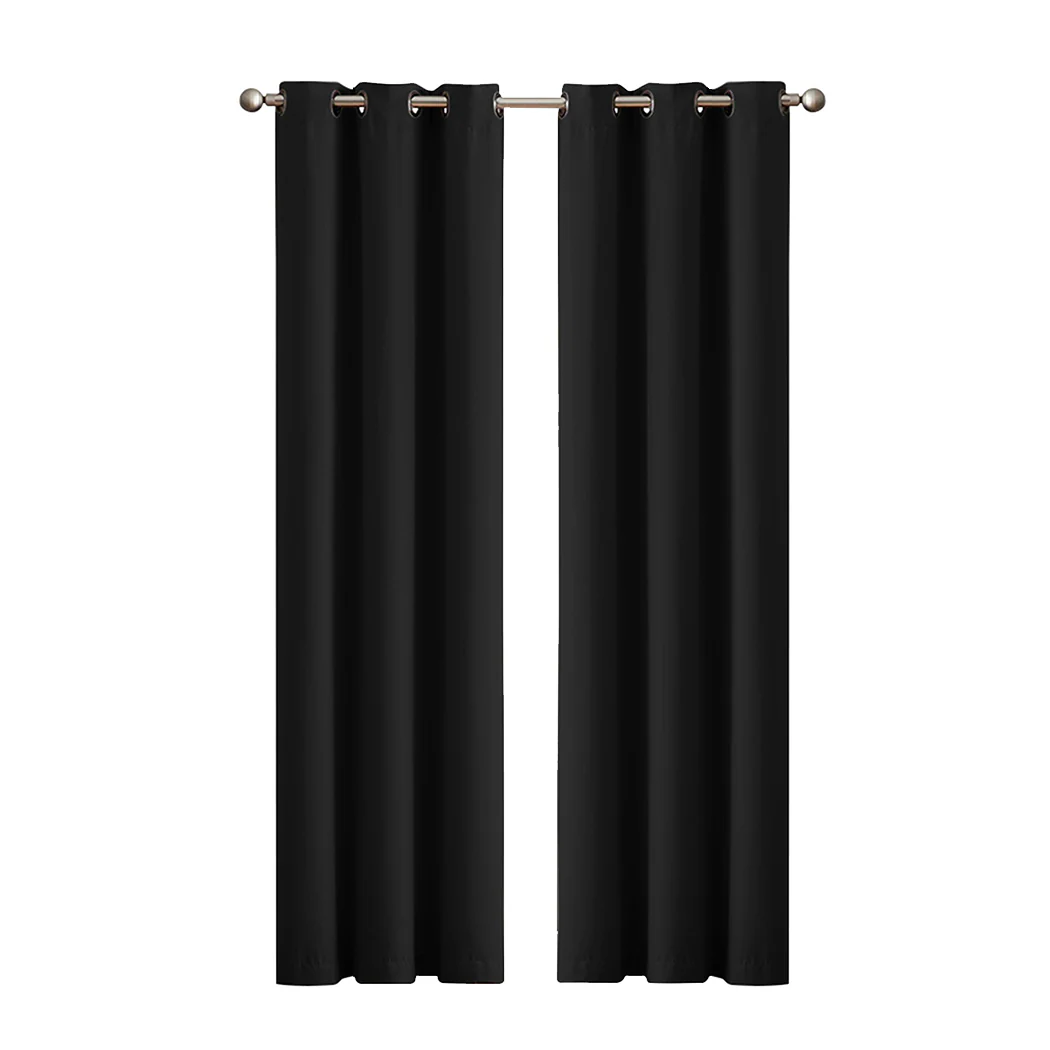 Set of 2 Blackout Curtains Panels 3 Layers Eyelet Room Darkening 13Set Of 2160Cm Black - Nurns