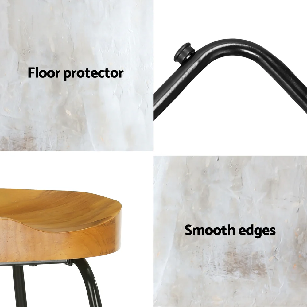 Set of 2 Reggio 65cm Elm Wood Backless Bar Stools - Black & Natural - Nurns