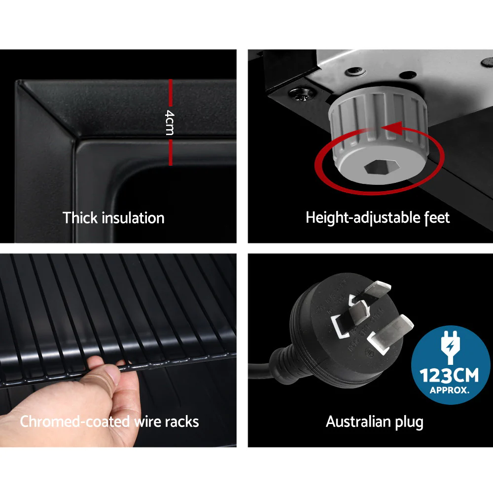 Devanti 115L Bar Fridge Glass Door with Light Black - Nurns