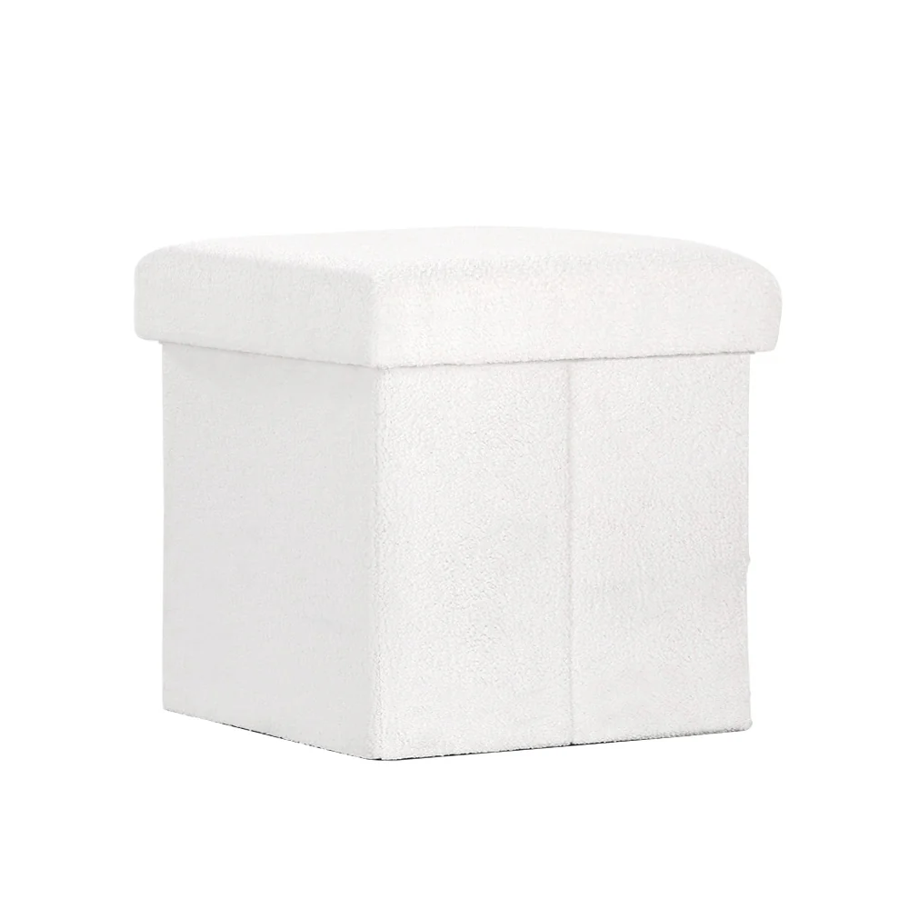 Ottoman Storage Foot Stool Vanity Square Teddy - White - Nurns