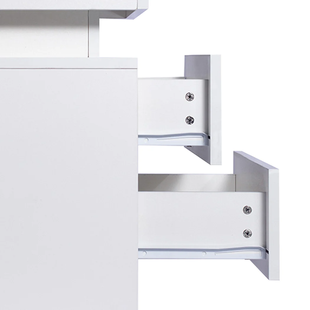 Inuvik LED Bedside Tables RGB LED Storage Cabinet High Gloss Nightstand with 2 Drawers - White - Nurns