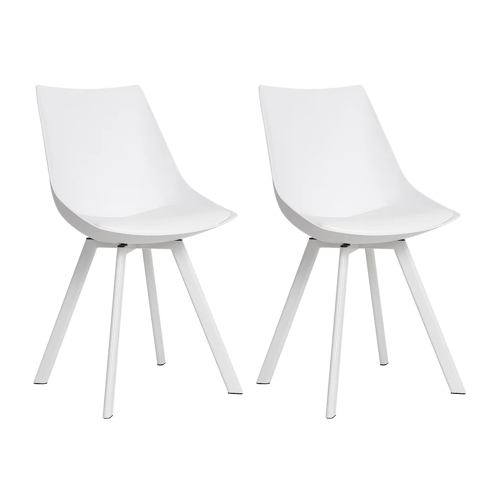 Kaylee Set of 2 Dining Chairs PU Leather Plastic Metal- White - Nurns