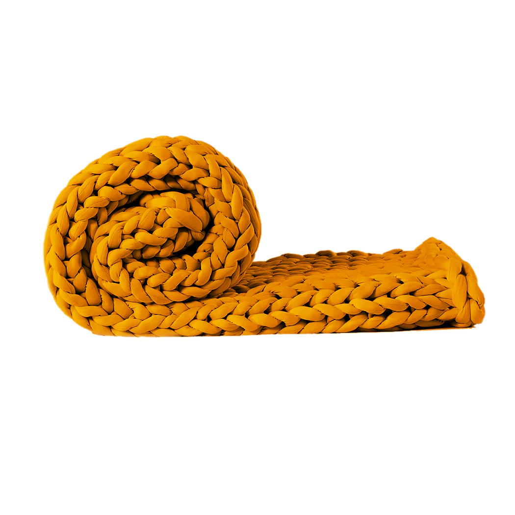 Whimsy Weighted Soft Blanket Knitted Chunky Bulky Knit 3KG - Yellow - Nurns