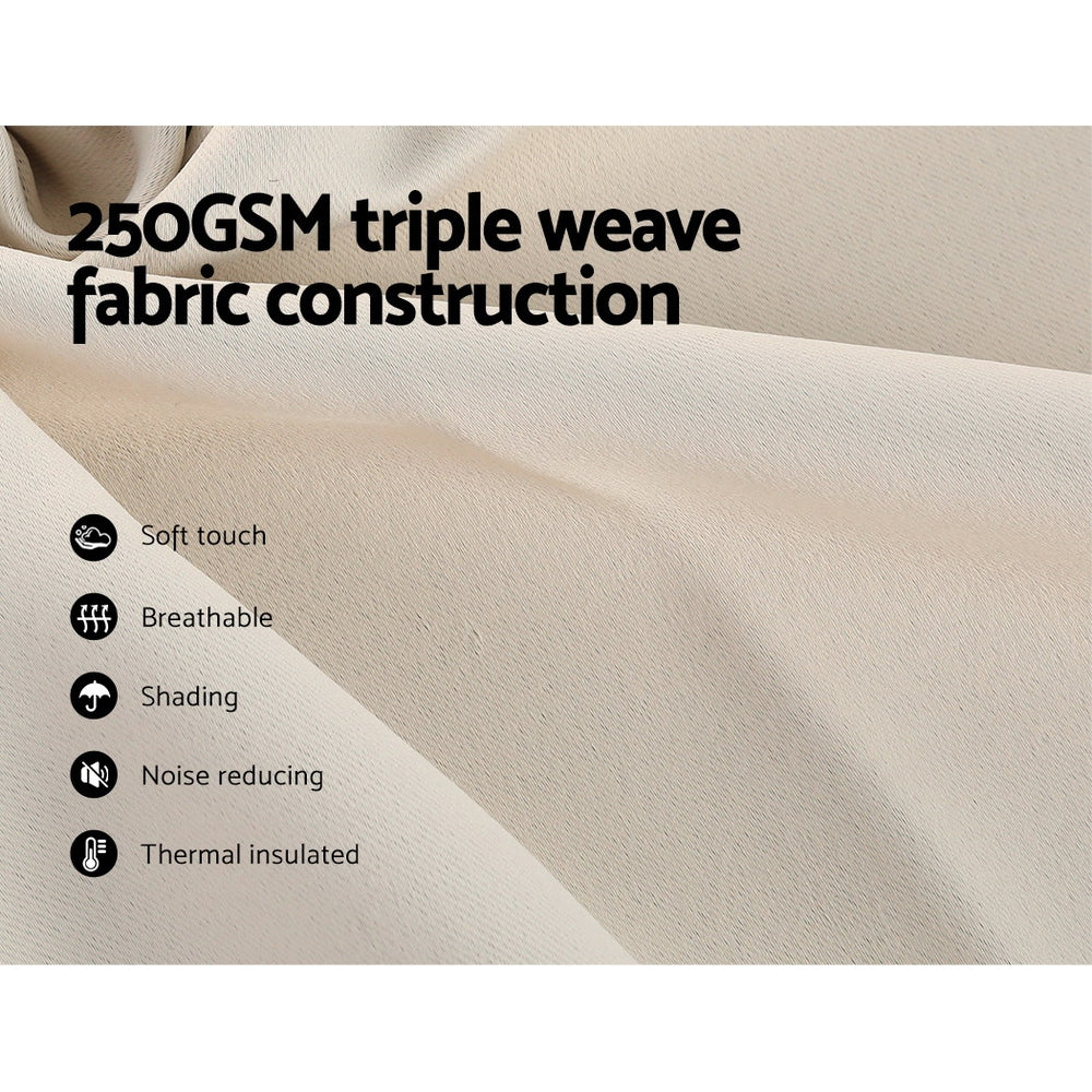 Set of 2 Blockout Curtains Blackout Window Curtain Eyelet 240x230cm Beige - Nurns