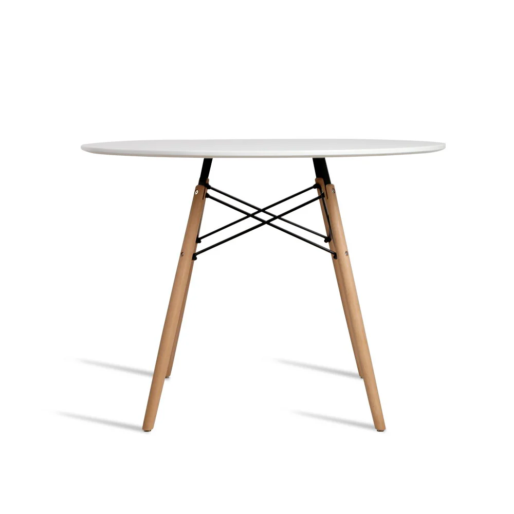 Dining Table 4 Seater Round Replica DSW Eiffel Kitchen Timber White - Nurns