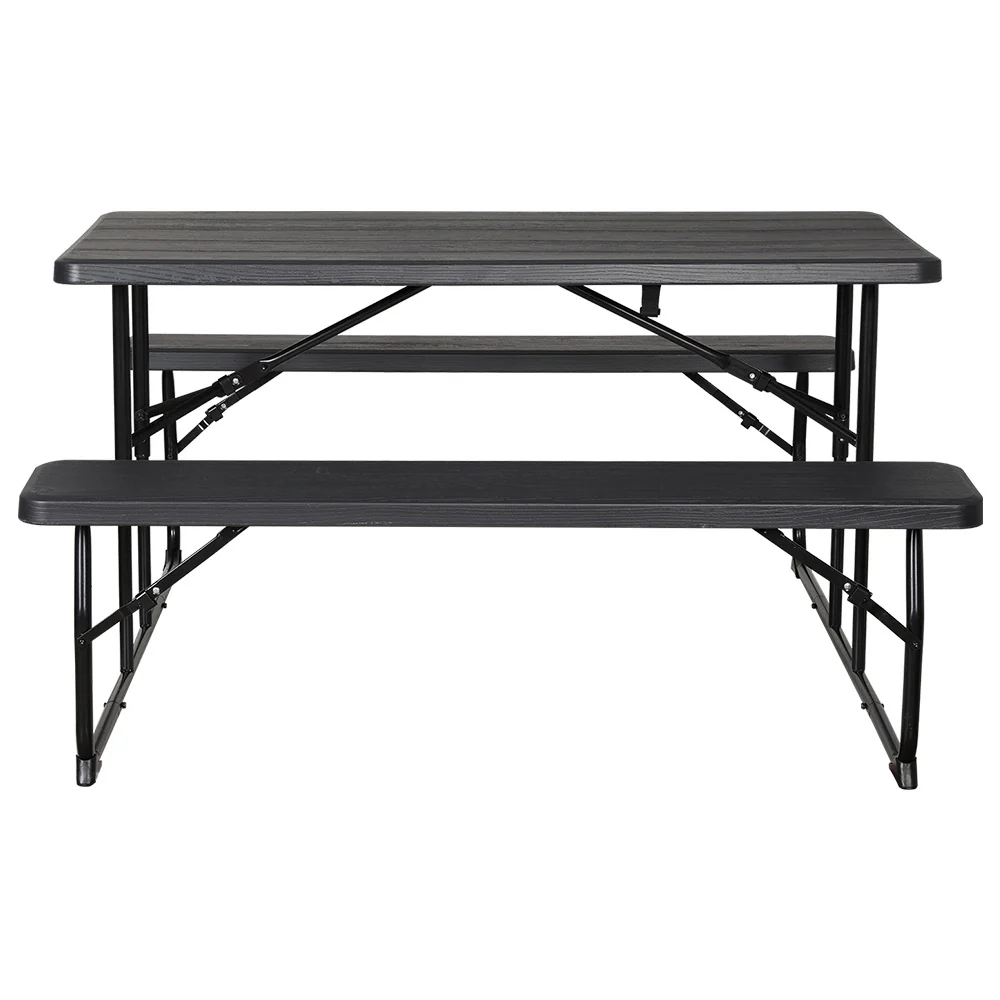 Holden 4-Seater Picnic Patio Bench Camp Folding Table 3-Piece Outdoor Dining Set - Black - Nurns