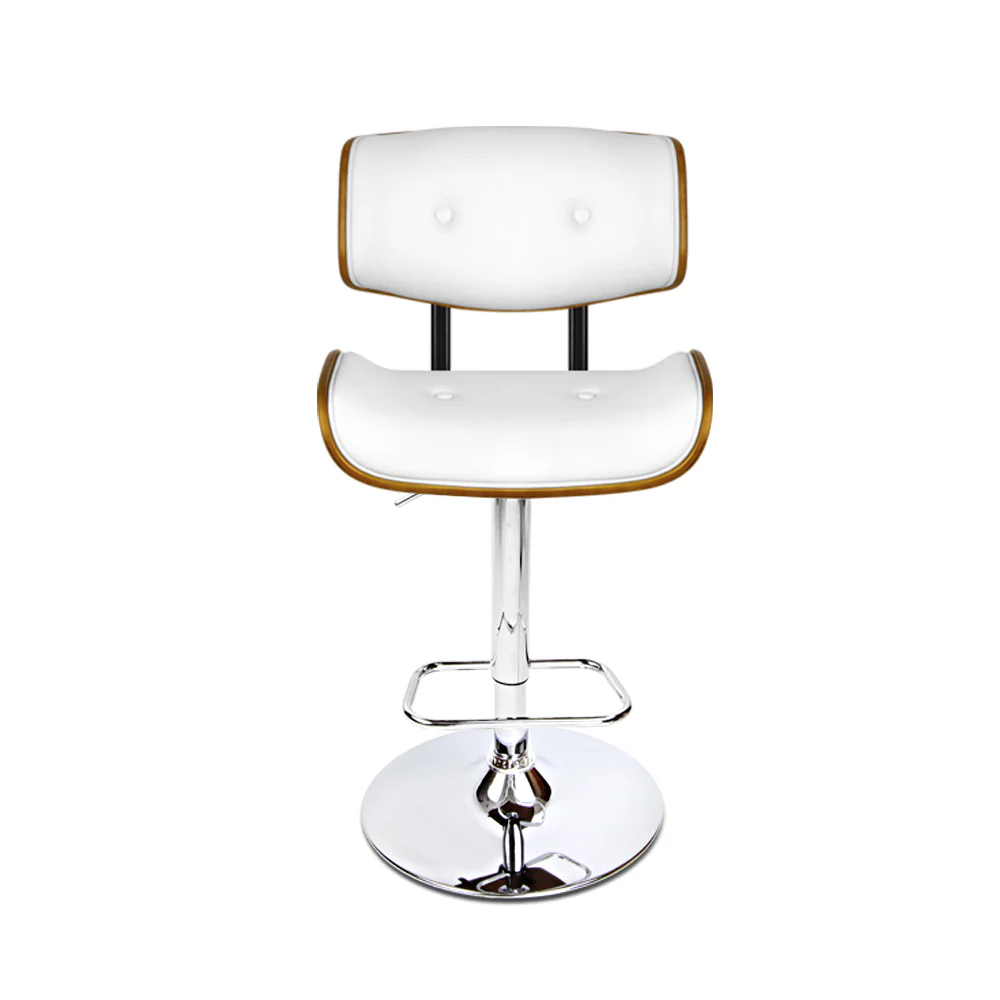 Set of 2 Ancona Wooden Gas Lift Bar Stool - White & Chrome - Nurns